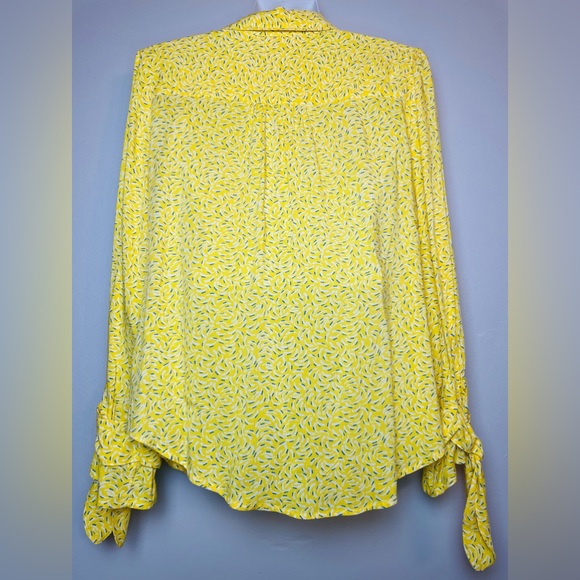 Maeve Anthropologie Blithe Yellow Patterned Shirt Button Tie Sleeve Size 10 - Picture 4 of 9